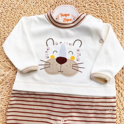 Macacão Trape Zape - Tigre - Off White e Marrom